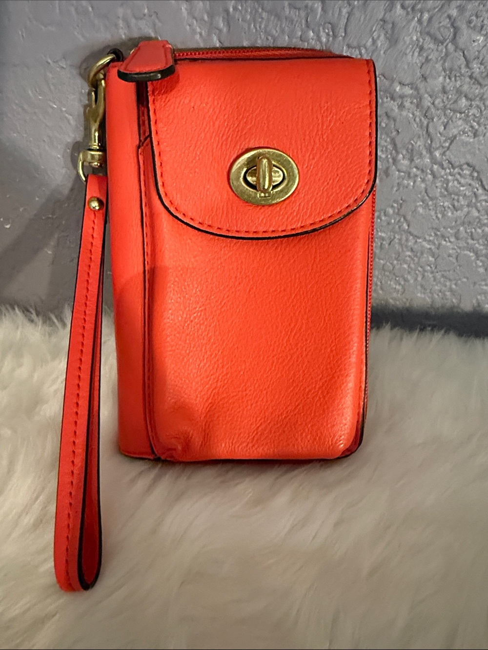Orange Leather Wristlet Phone Crossbody - Unbranded